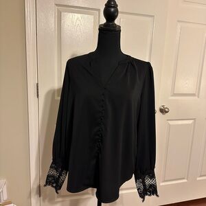 Joie Black Blouse with Lace Cuffs
